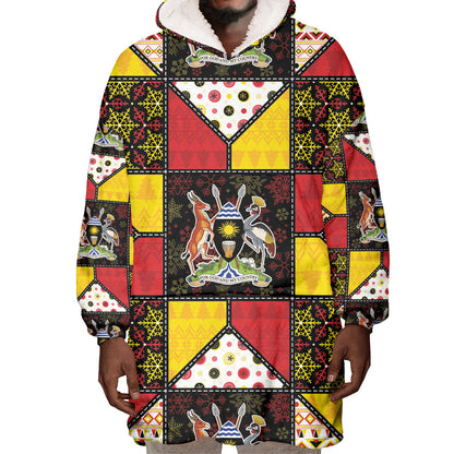 Uganda Christmas Wearable Blanket Hoodie Patchwork Style