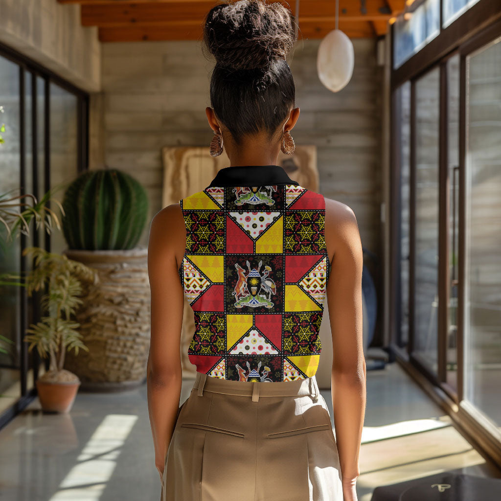 Uganda Christmas Women Sleeveless Polo Shirt Patchwork Style