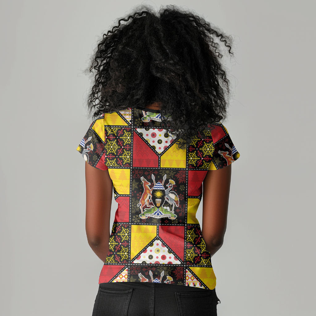 Uganda Christmas Women V-Neck T-Shirt Patchwork Style