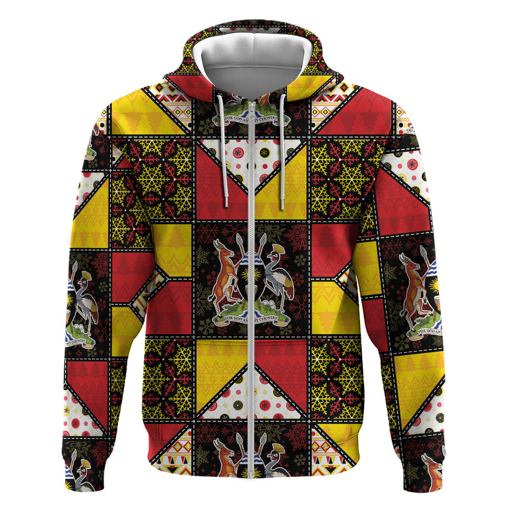 Uganda Christmas Zip Hoodie Patchwork Style