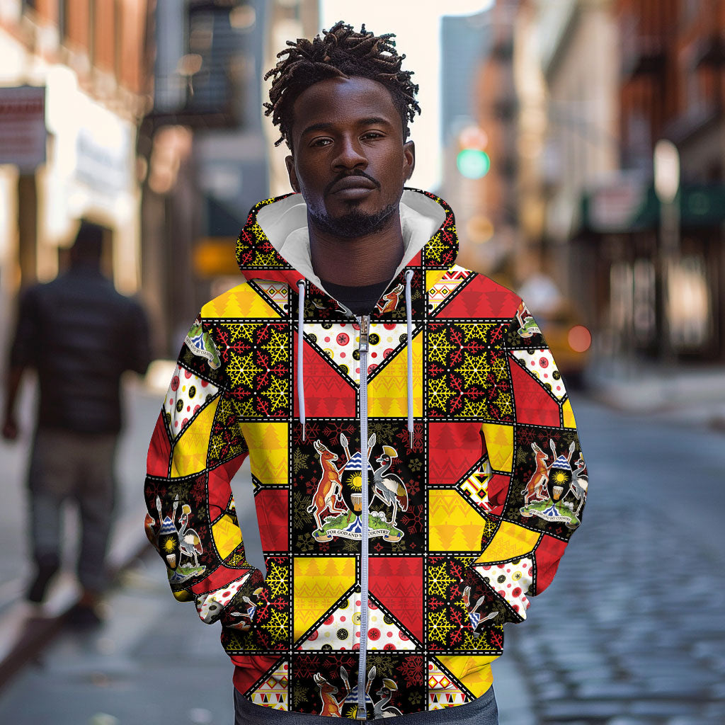 Uganda Christmas Zip Hoodie Patchwork Style