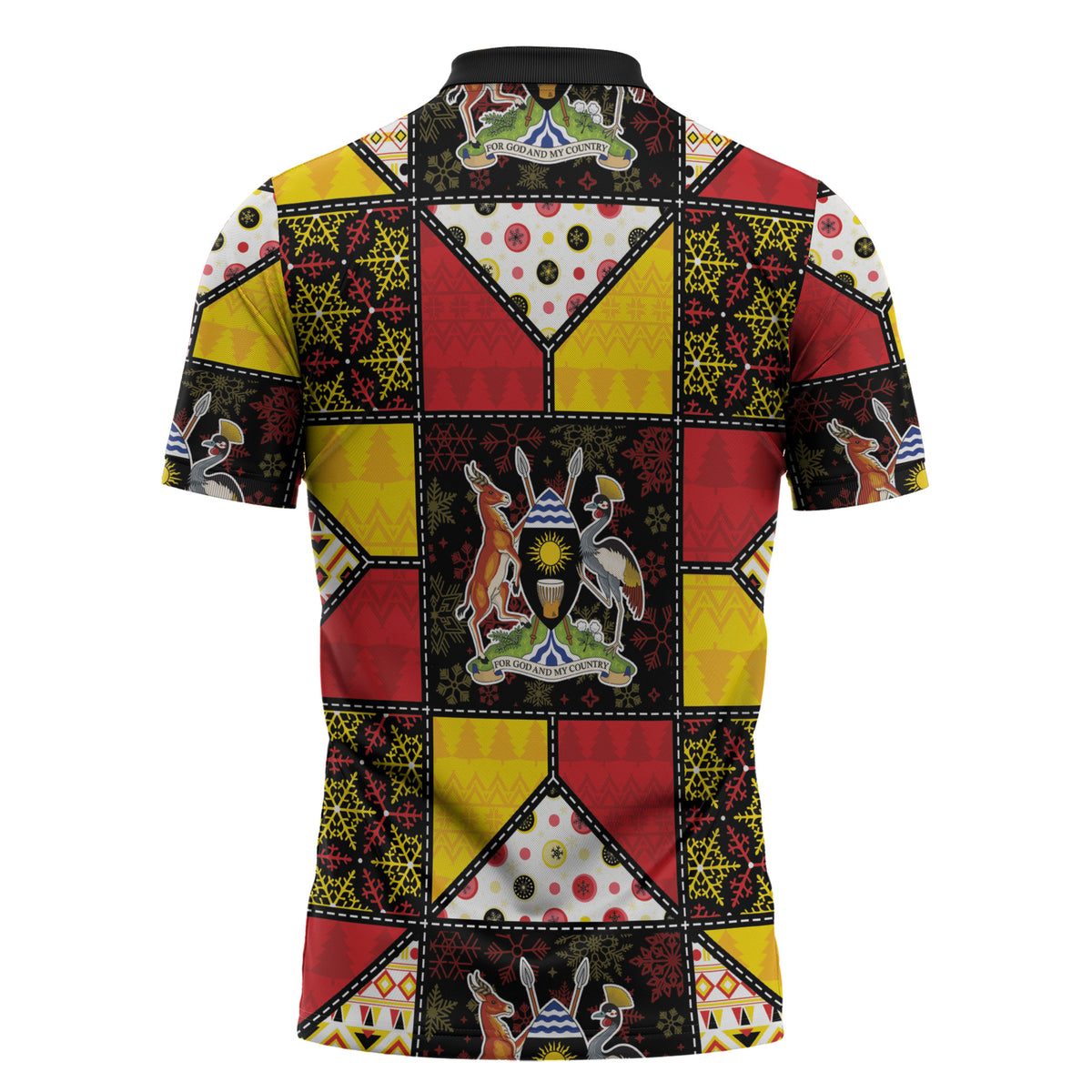 Uganda Christmas Zipper Polo Shirt Patchwork Style