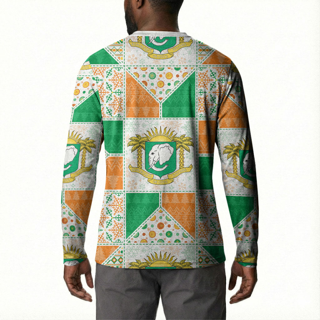 Ivory Coast Christmas Button Sweatshirt Patchwork Style