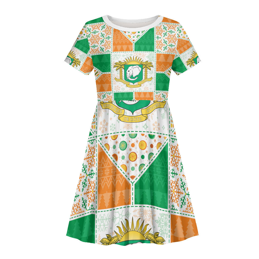 Ivory Coast Christmas Kid Short Sleeve Dress Patchwork Style