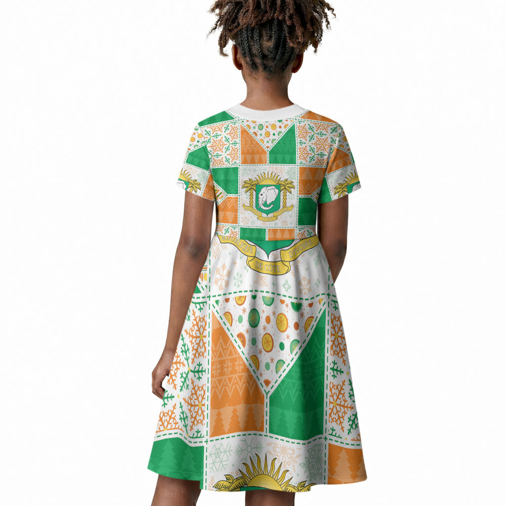 Ivory Coast Christmas Kid Short Sleeve Dress Patchwork Style
