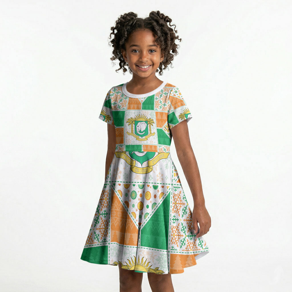 Ivory Coast Christmas Kid Short Sleeve Dress Patchwork Style