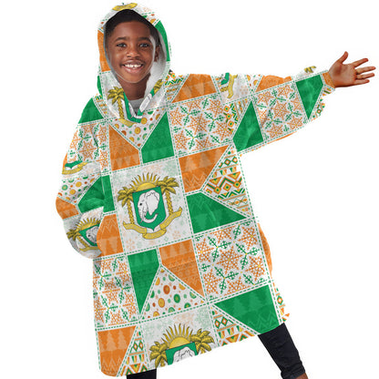 Ivory Coast Christmas Kid Wearable Blanket Hoodie Patchwork Style