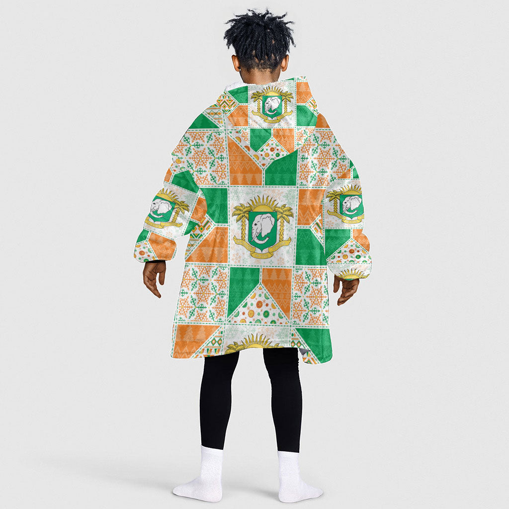 Ivory Coast Christmas Kid Wearable Blanket Hoodie Patchwork Style