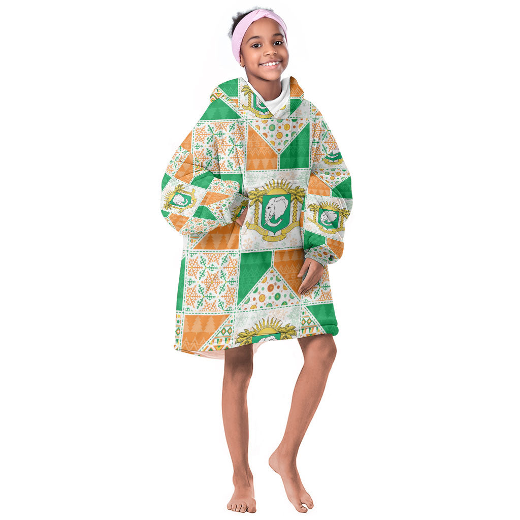 Ivory Coast Christmas Kid Wearable Blanket Hoodie Patchwork Style