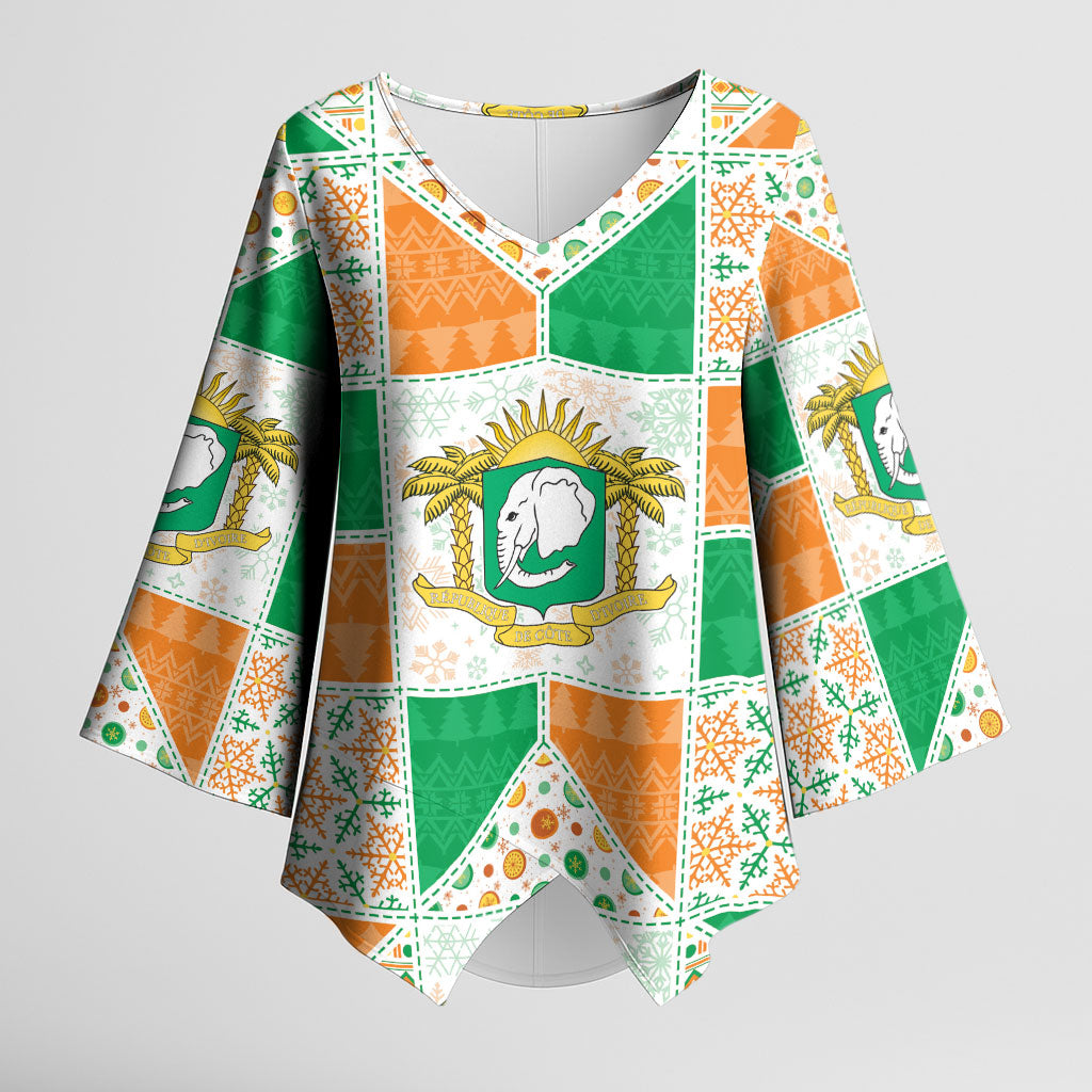 Ivory Coast Christmas Kimono Sleeve Blouse Patchwork Style