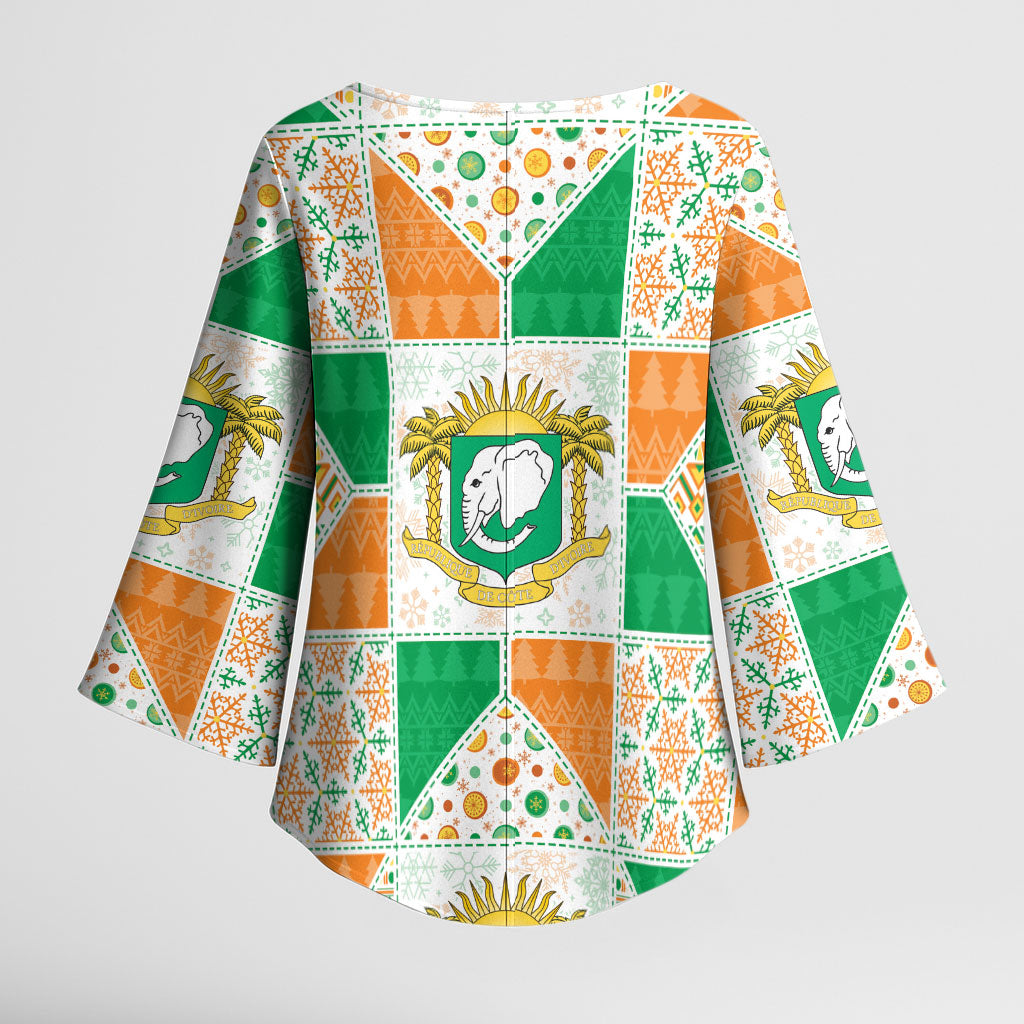Ivory Coast Christmas Kimono Sleeve Blouse Patchwork Style