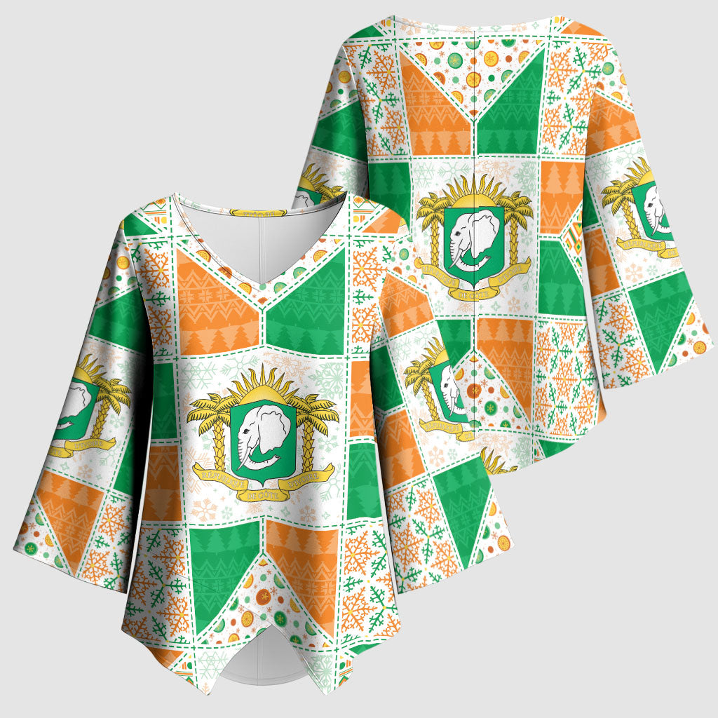 Ivory Coast Christmas Kimono Sleeve Blouse Patchwork Style