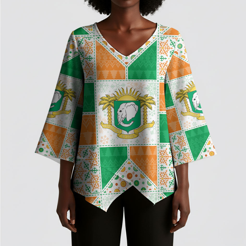 Ivory Coast Christmas Kimono Sleeve Blouse Patchwork Style