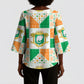 Ivory Coast Christmas Kimono Sleeve Blouse Patchwork Style