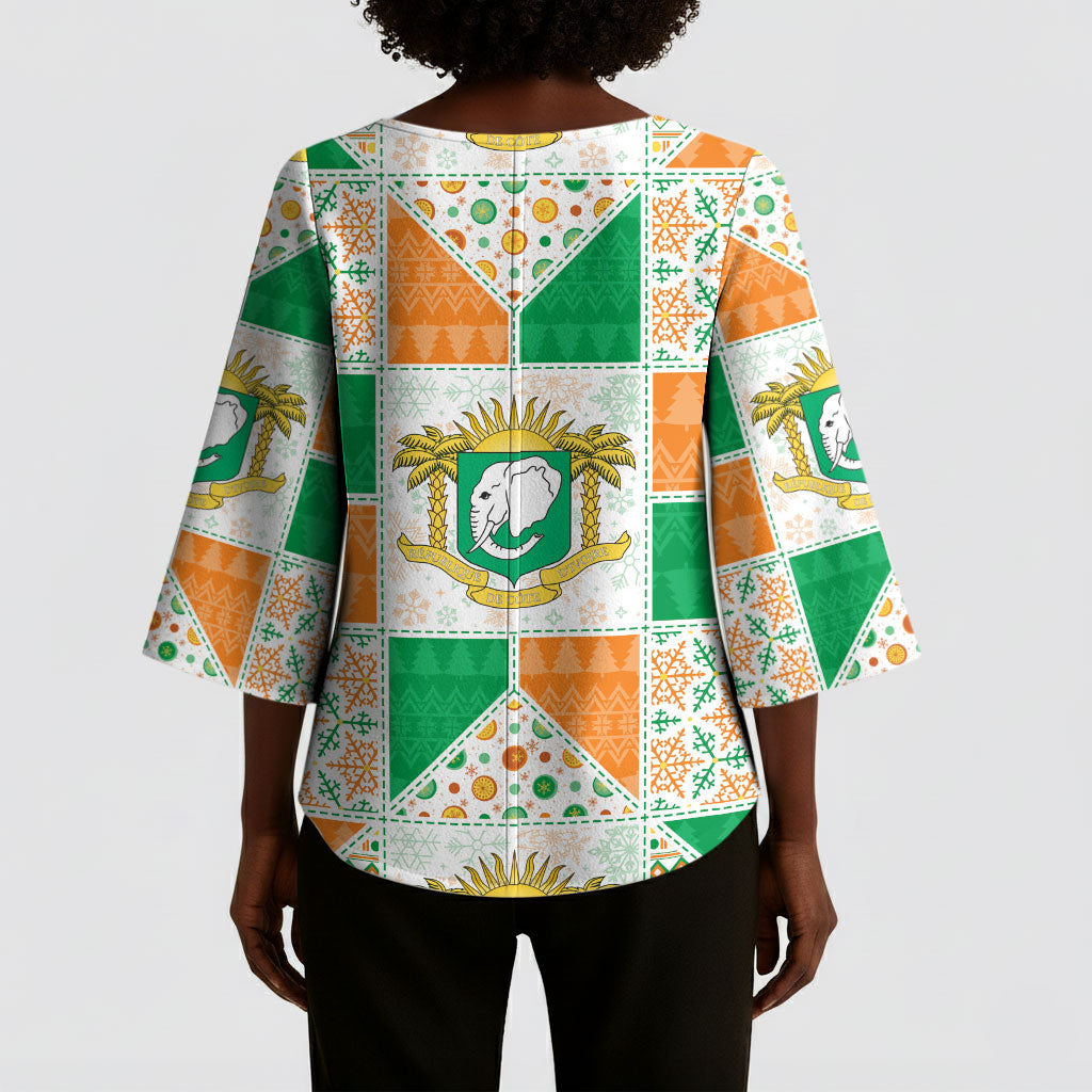 Ivory Coast Christmas Kimono Sleeve Blouse Patchwork Style