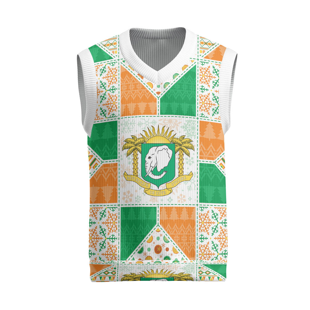 Ivory Coast Christmas Knitted V-Neck Vest Patchwork Style