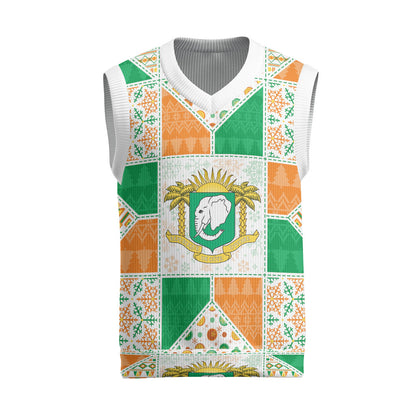 Ivory Coast Christmas Knitted V-Neck Vest Patchwork Style