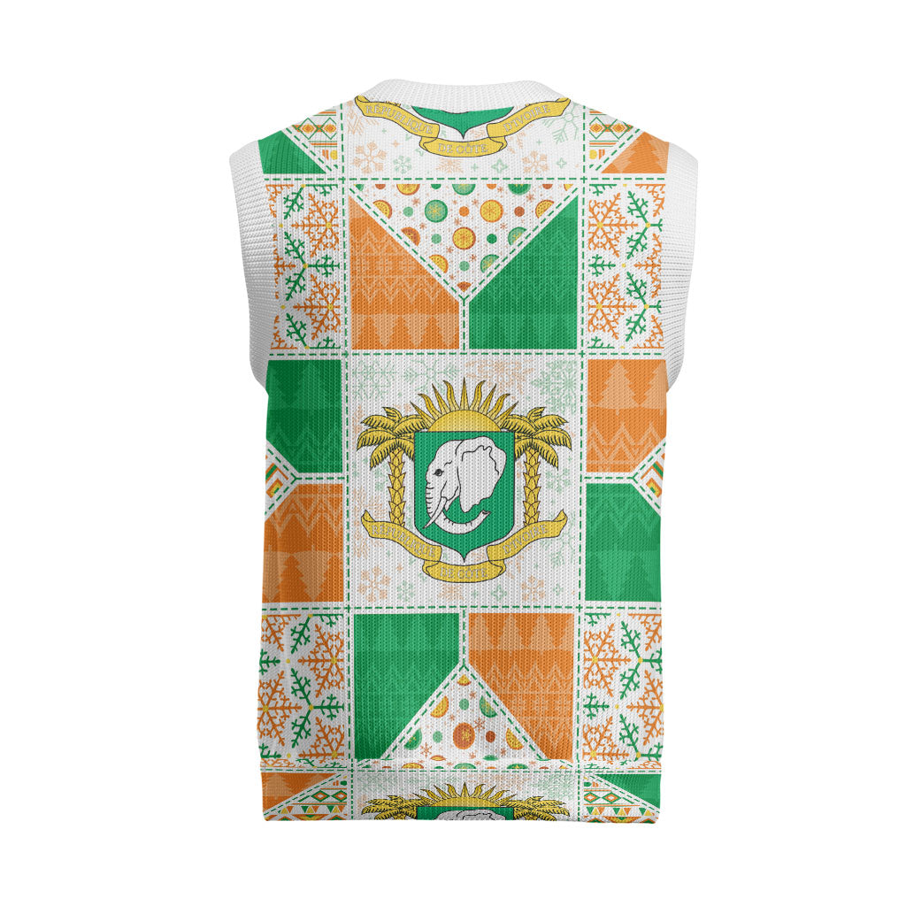 Ivory Coast Christmas Knitted V-Neck Vest Patchwork Style
