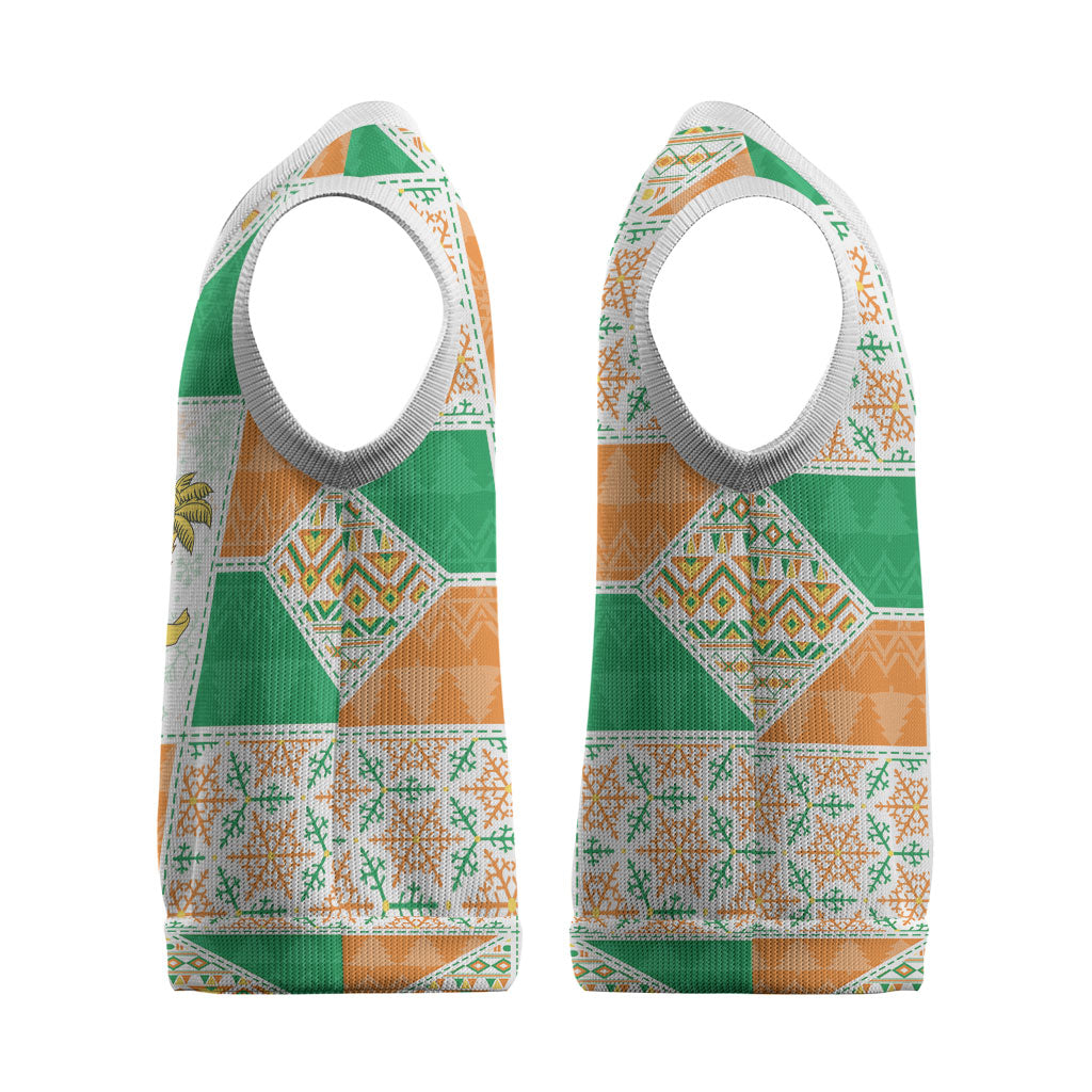 Ivory Coast Christmas Knitted V-Neck Vest Patchwork Style