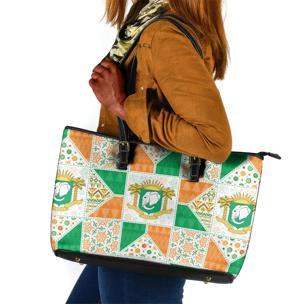 Ivory Coast Christmas Leather Tote Bag Patchwork Style