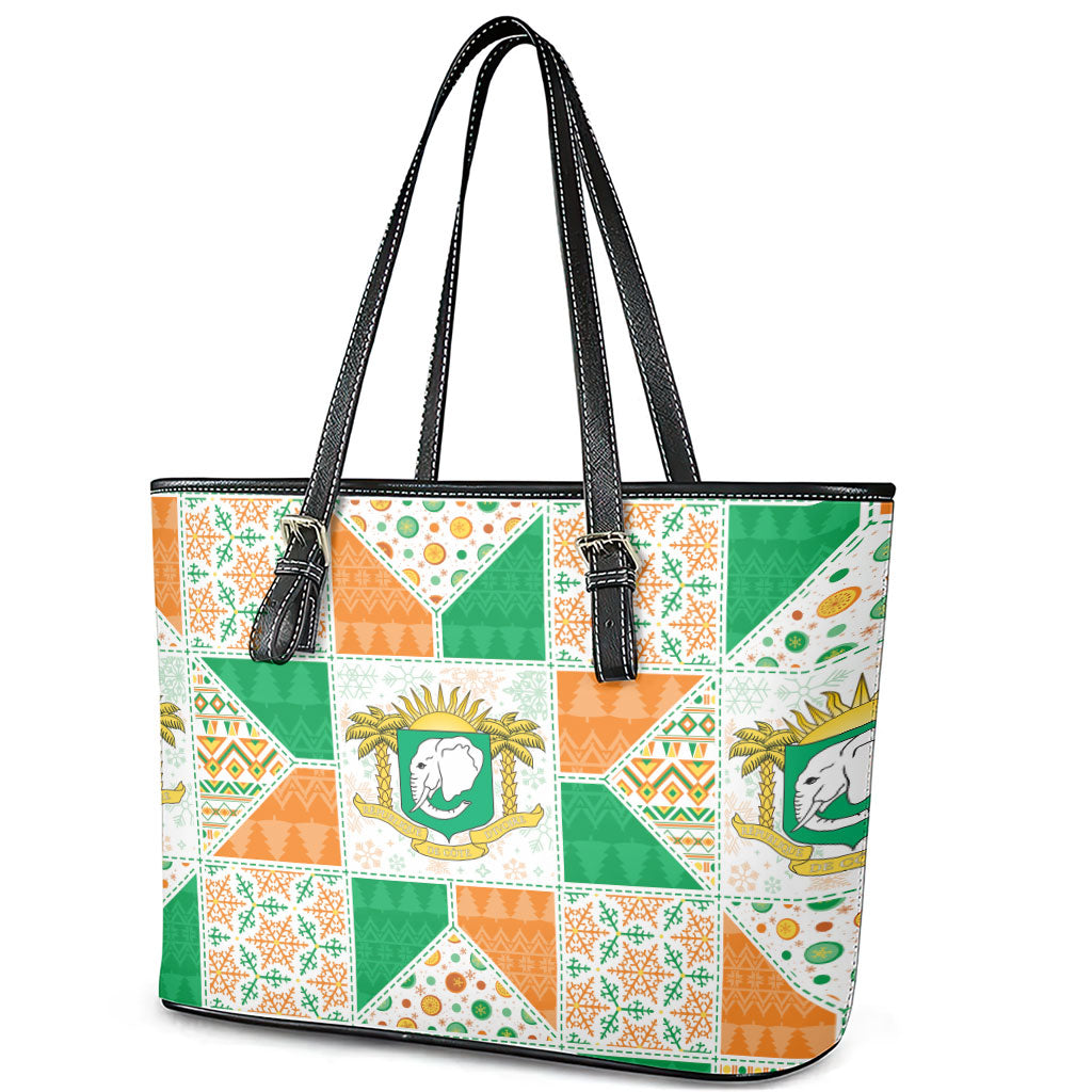 Ivory Coast Christmas Leather Tote Bag Patchwork Style