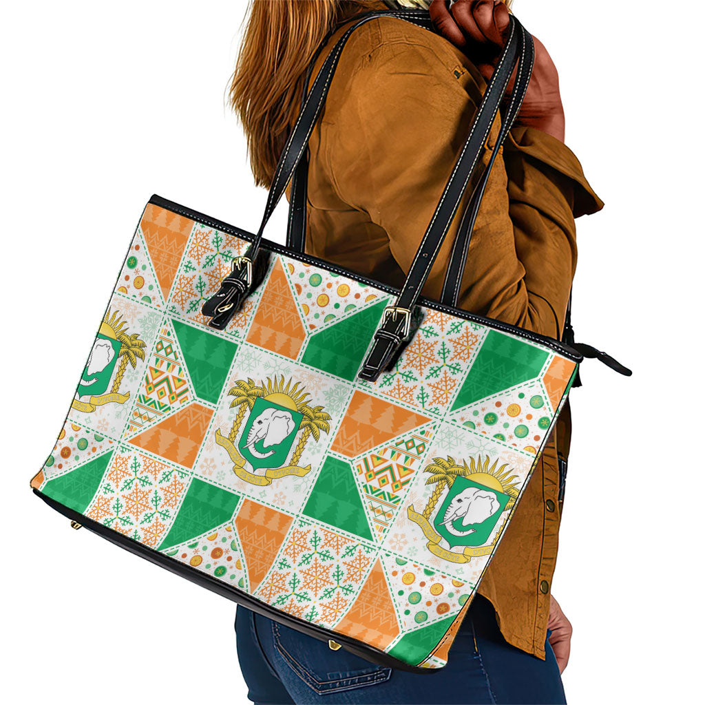Ivory Coast Christmas Leather Tote Bag Patchwork Style