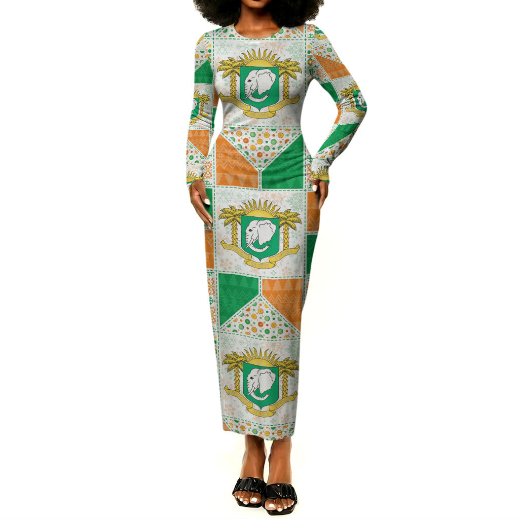 Ivory Coast Christmas Long Sleeve Bodycon Dress Patchwork Style