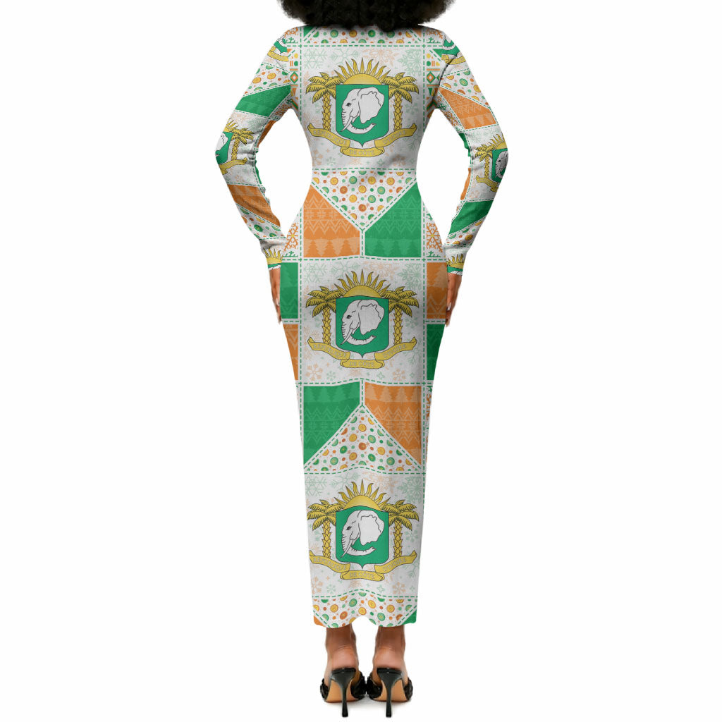 Ivory Coast Christmas Long Sleeve Bodycon Dress Patchwork Style