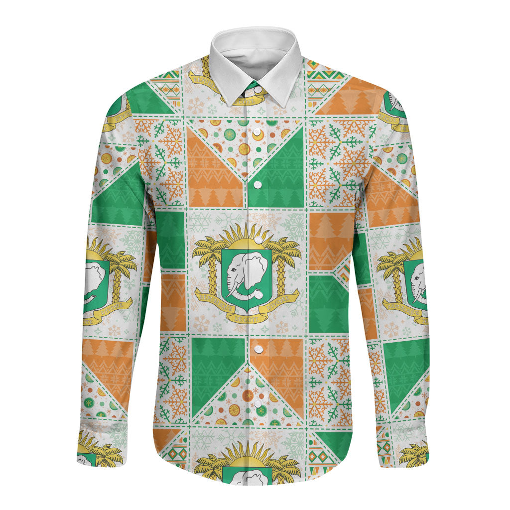 Ivory Coast Christmas Long Sleeve Button Shirt Patchwork Style