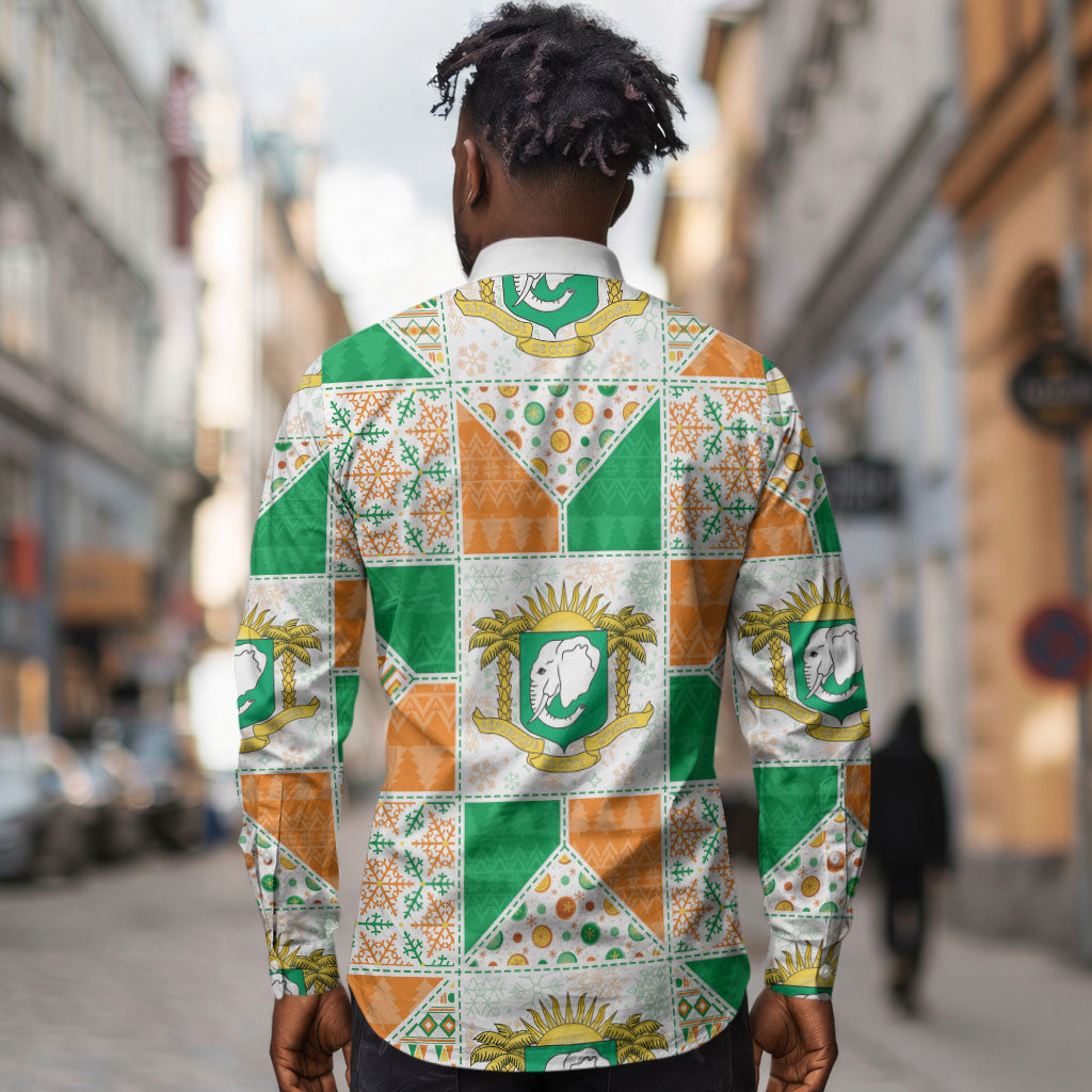 Ivory Coast Christmas Long Sleeve Button Shirt Patchwork Style