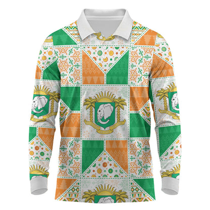 Ivory Coast Christmas Long Sleeve Polo Shirt Patchwork Style