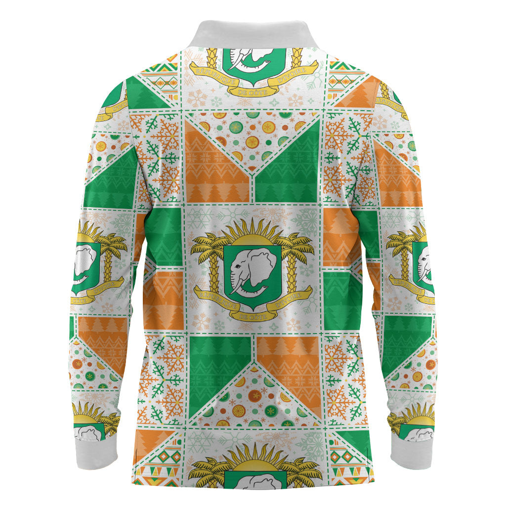 Ivory Coast Christmas Long Sleeve Polo Shirt Patchwork Style
