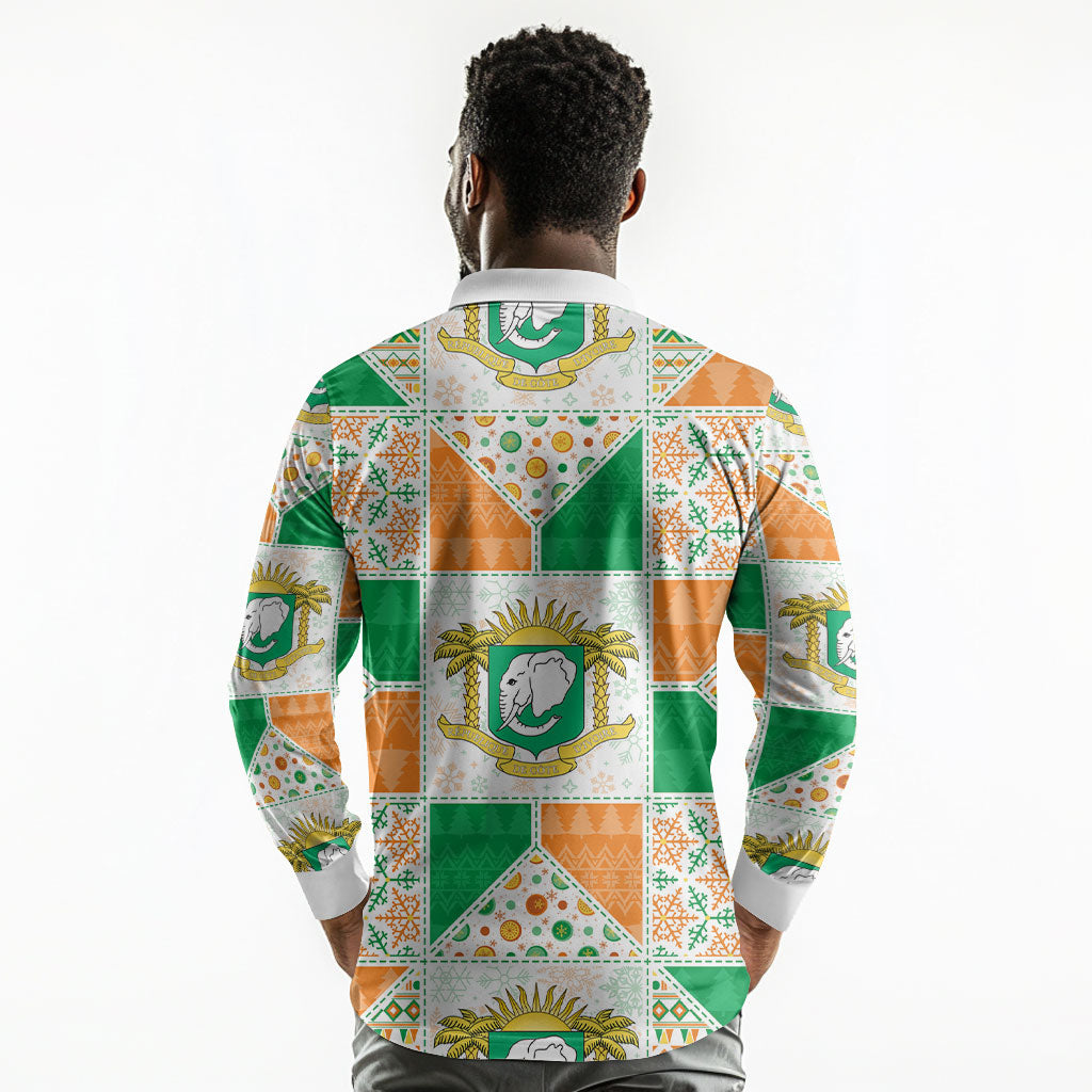Ivory Coast Christmas Long Sleeve Polo Shirt Patchwork Style