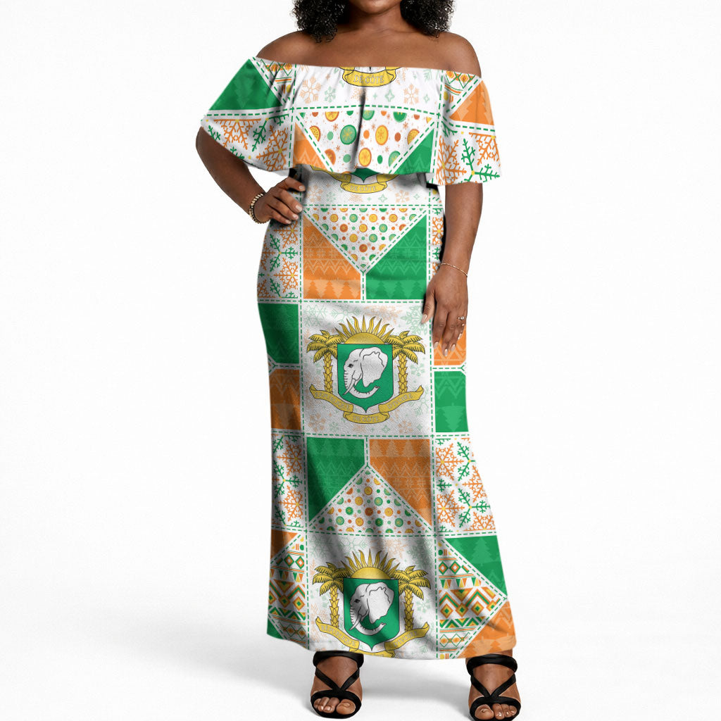 Ivory Coast Christmas Off Shoulder Maxi Dress Patchwork Style
