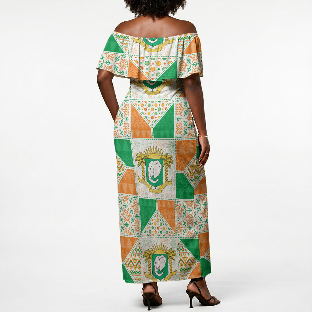 Ivory Coast Christmas Off Shoulder Maxi Dress Patchwork Style