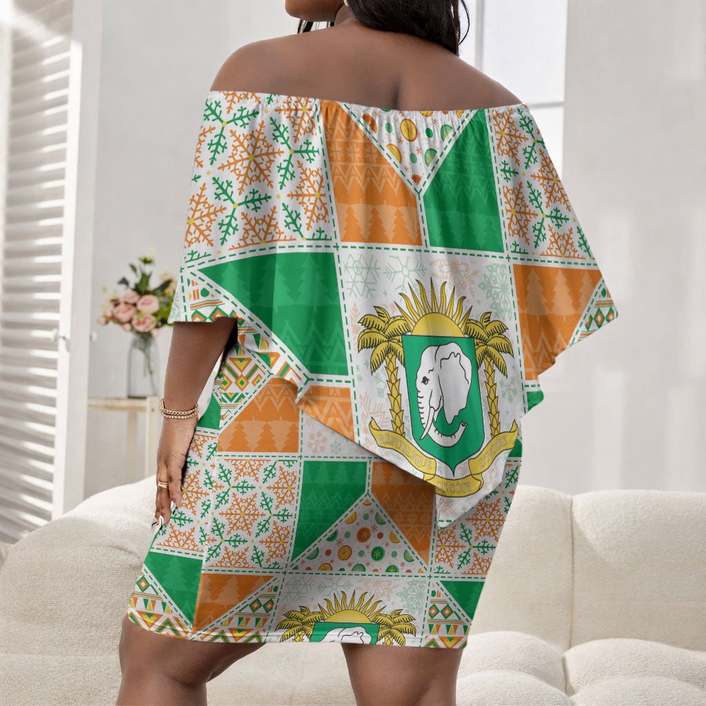 Ivory Coast Christmas Off Shoulder Short Dress Patchwork Style
