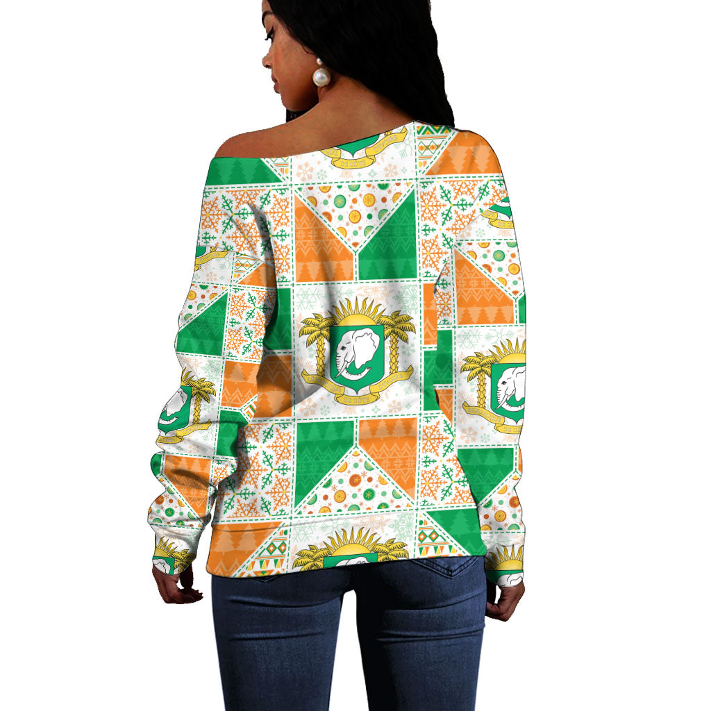 Ivory Coast Christmas Off Shoulder Sweater Patchwork Style