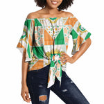 Ivory Coast Christmas Off Shoulder Wrap Waist Top Patchwork Style