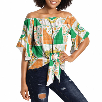 Ivory Coast Christmas Off Shoulder Wrap Waist Top Patchwork Style