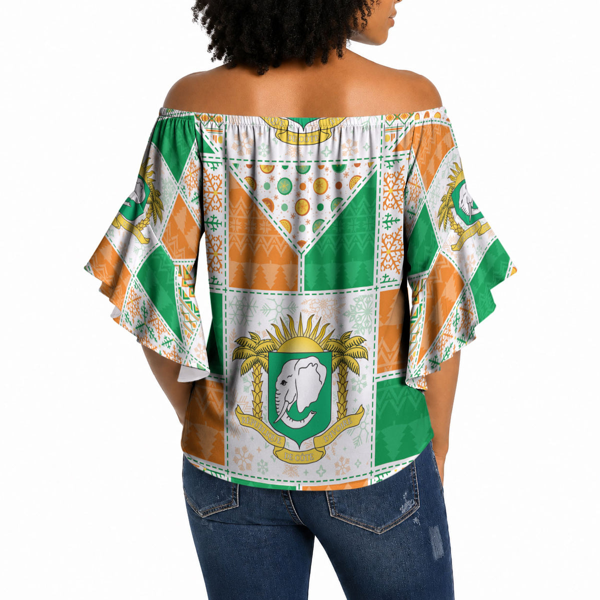 Ivory Coast Christmas Off Shoulder Wrap Waist Top Patchwork Style