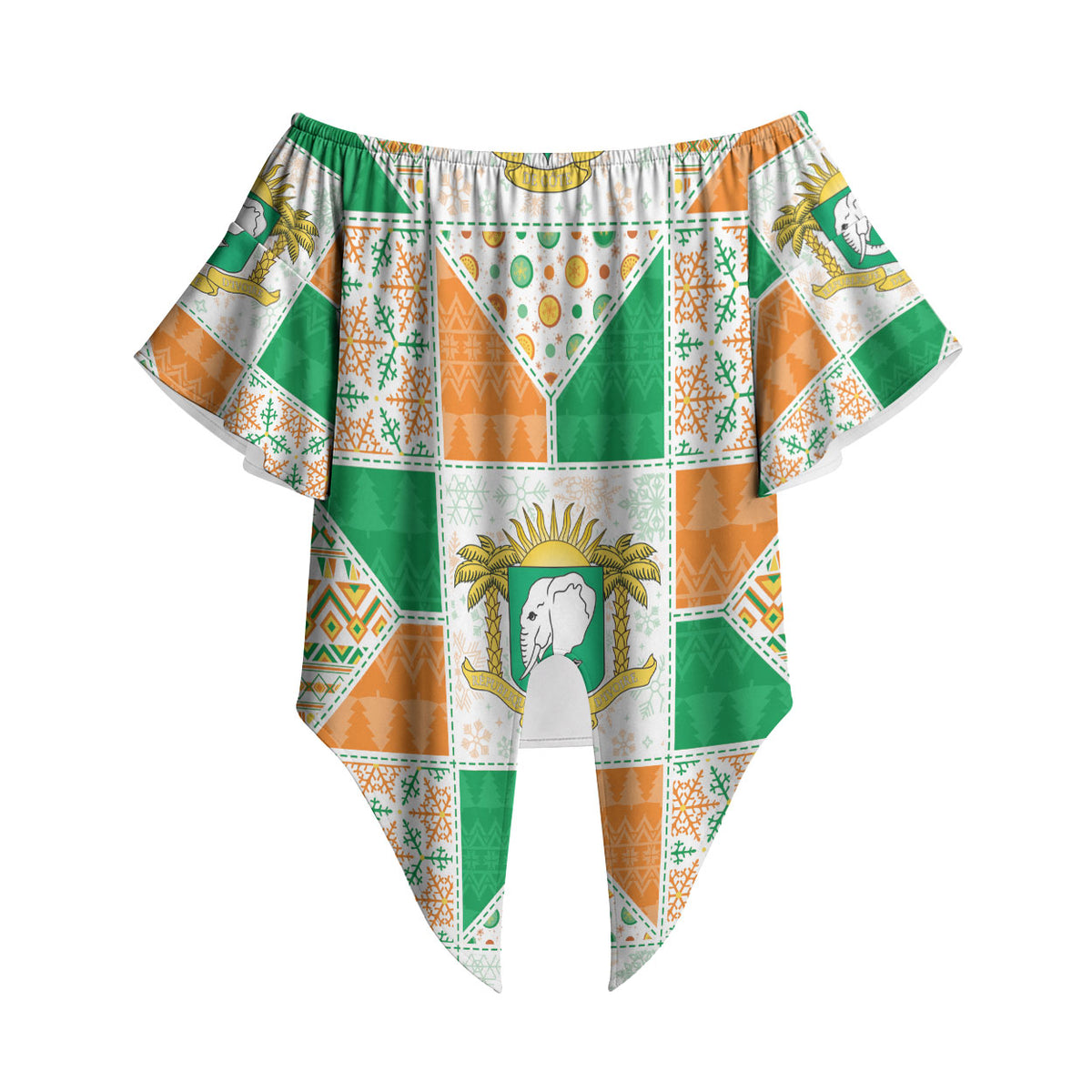 Ivory Coast Christmas Off Shoulder Wrap Waist Top Patchwork Style