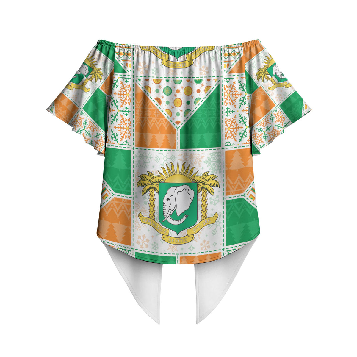 Ivory Coast Christmas Off Shoulder Wrap Waist Top Patchwork Style