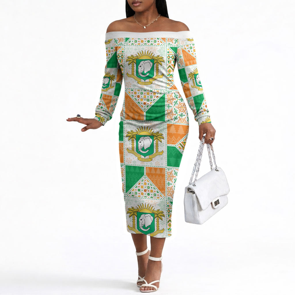 Ivory Coast Christmas Off The Shoulder Long Sleeve Dress Patchwork Style