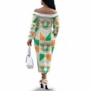 Ivory Coast Christmas Off The Shoulder Long Sleeve Dress Patchwork Style
