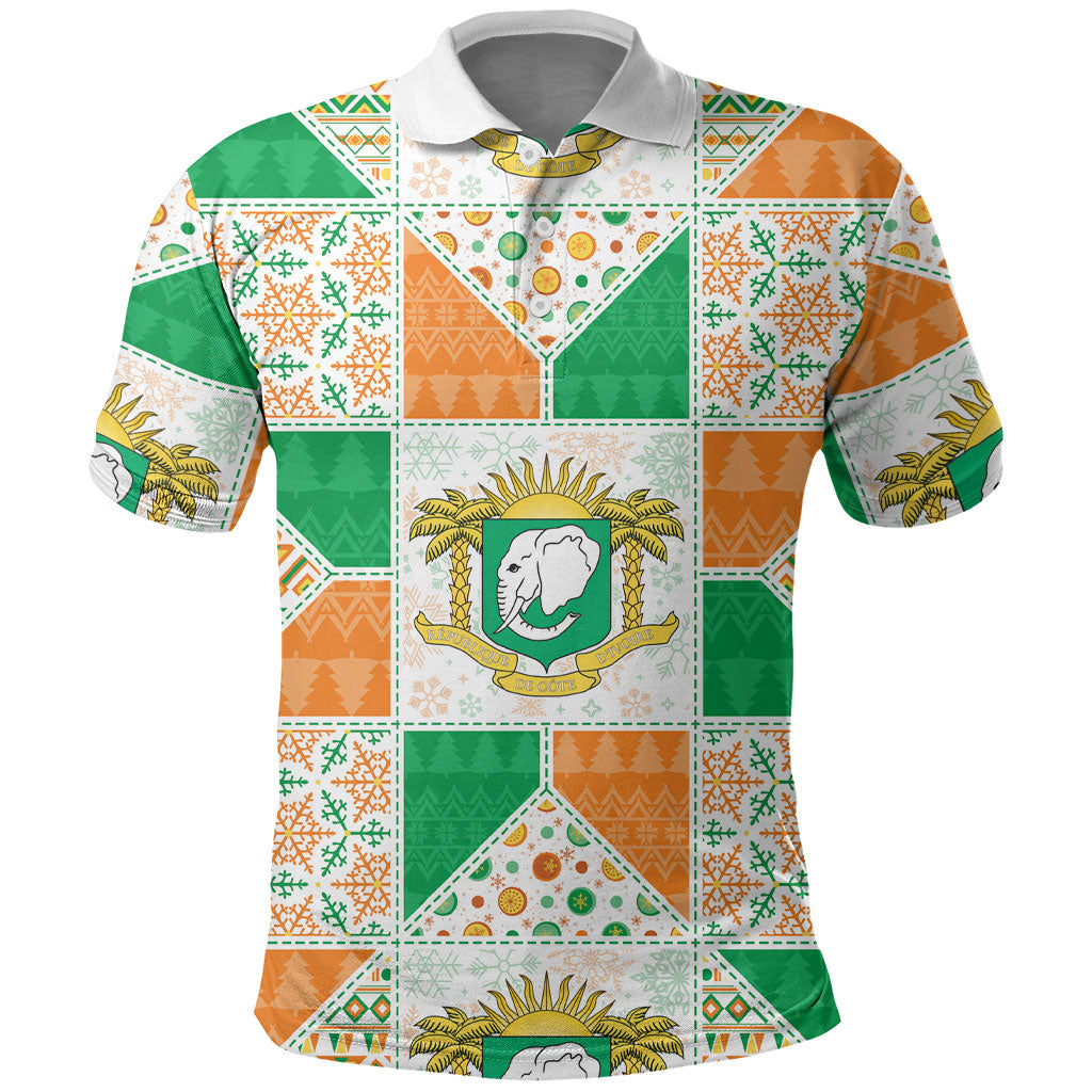 Ivory Coast Christmas Polo Shirt Patchwork Style