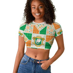 Ivory Coast Christmas Raglan Cropped T shirt Patchwork Style