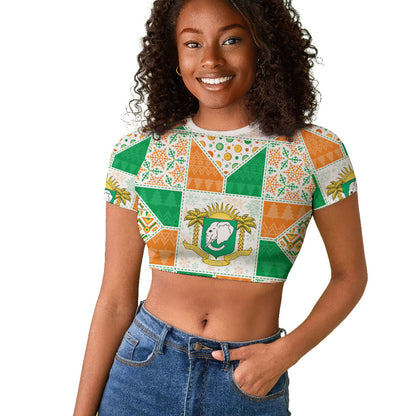Ivory Coast Christmas Raglan Cropped T shirt Patchwork Style
