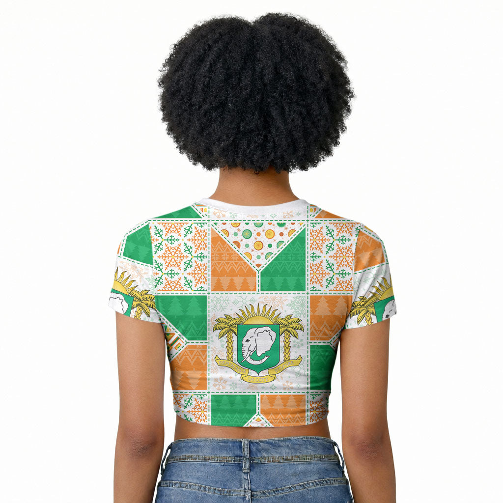 Ivory Coast Christmas Raglan Cropped T shirt Patchwork Style