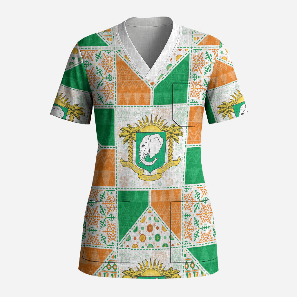 Ivory Coast Christmas Scrub Top Patchwork Style