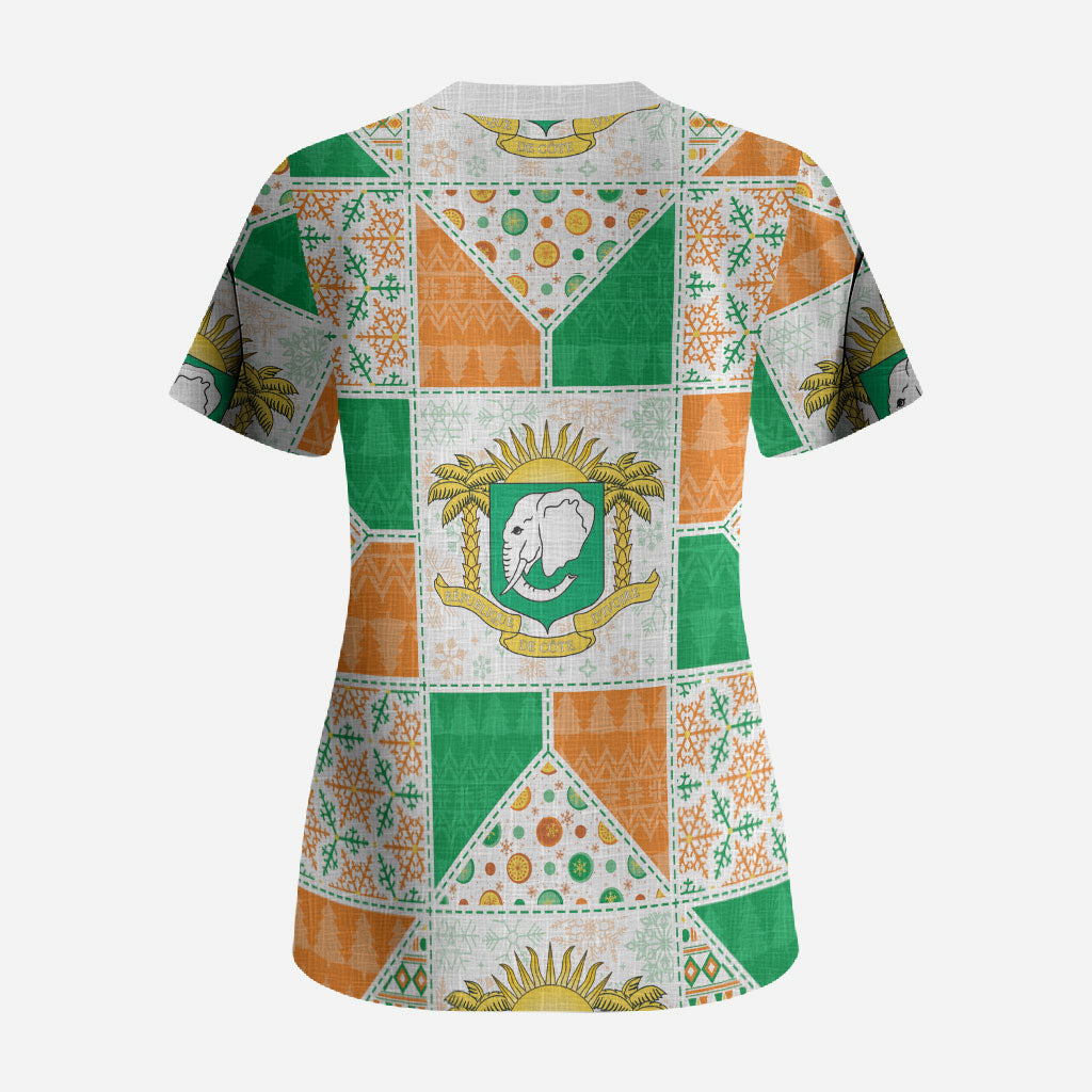 Ivory Coast Christmas Scrub Top Patchwork Style
